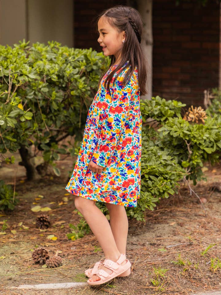 Tickled Teal - Wholesale Dress - Kids - Printed Long Sleeve Little Girls Dress