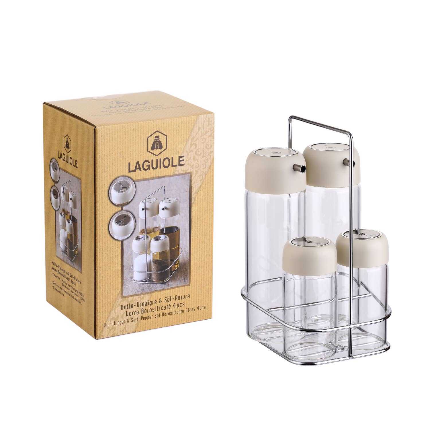 Laguiole - Wholesale Oil/Vinegar Dispenser - LAGUIOLE SET 4 PCS OIL AND VINEGAR SALT SHAKER PEPPER SHAKER ON STAND0