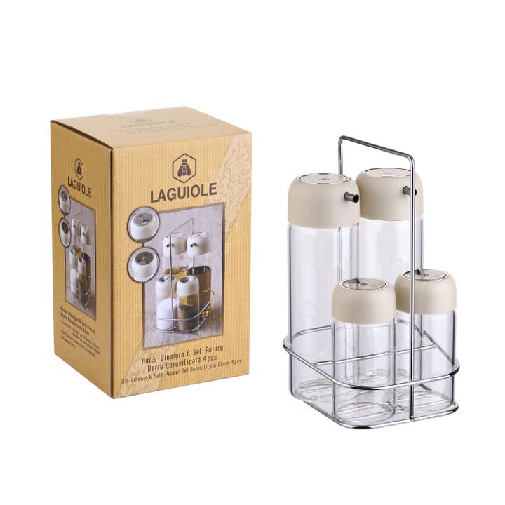Laguiole - Vendita all'ingrosso Dispenser olio/aceto - SET LAGUIOLE 4 PZ OLIO E ACETO SALIERA PEPE SU BASE
