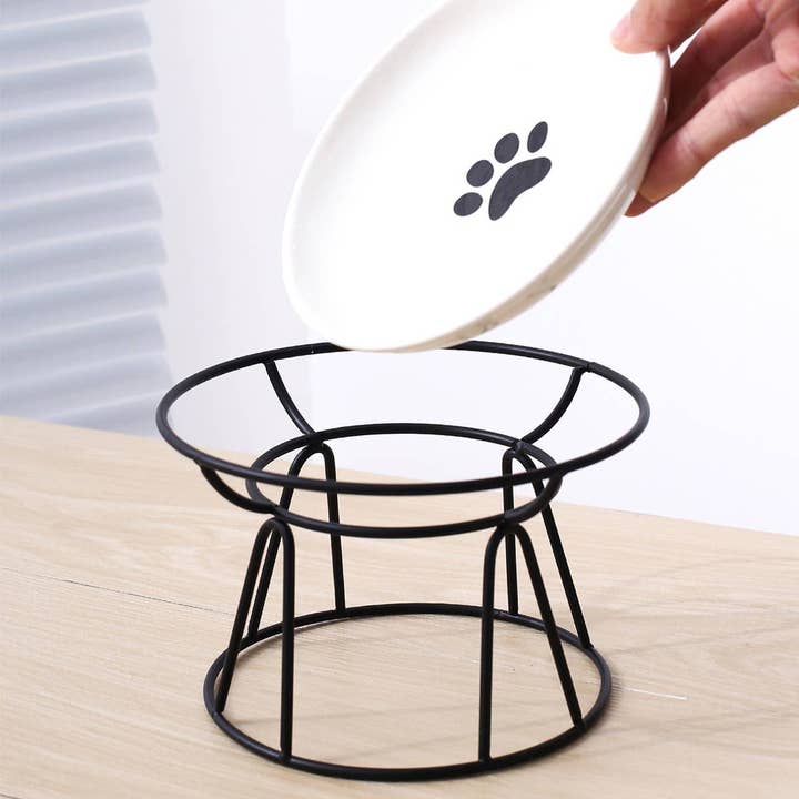 PAWPAWwholesale - Wholesale Pet Bowl - Cat/Dog - Fishbone Paw Ceramic Pet Bowl with Stand_CWMM59409