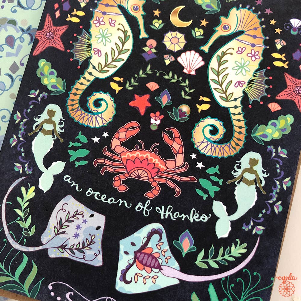 Cynla - Wholesale Thank You Card - Thank you Ocean Greeting Card- sea mermaid seahorse crab1
