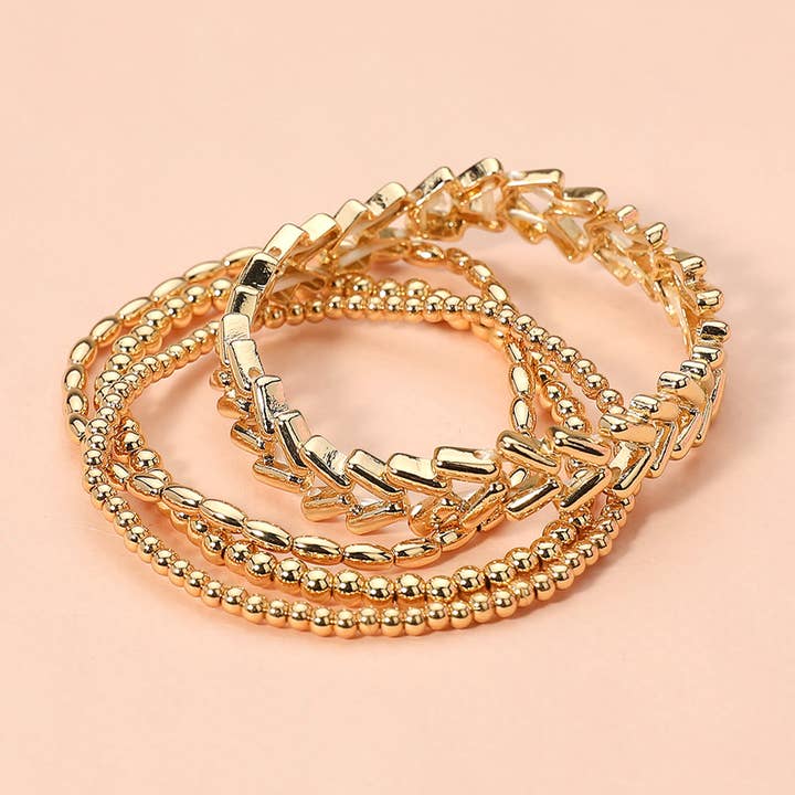 4PCS - Metal Beaded Stretch Multi Layered Bracelets for wholesale by Sensibling Corp.