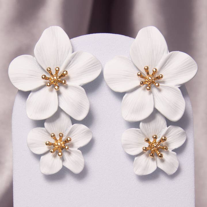SP Sophia Collection - Wholesale Dangle Earrings - Hawaiian Acrylic Alloy Flower Post Dangle Earrings