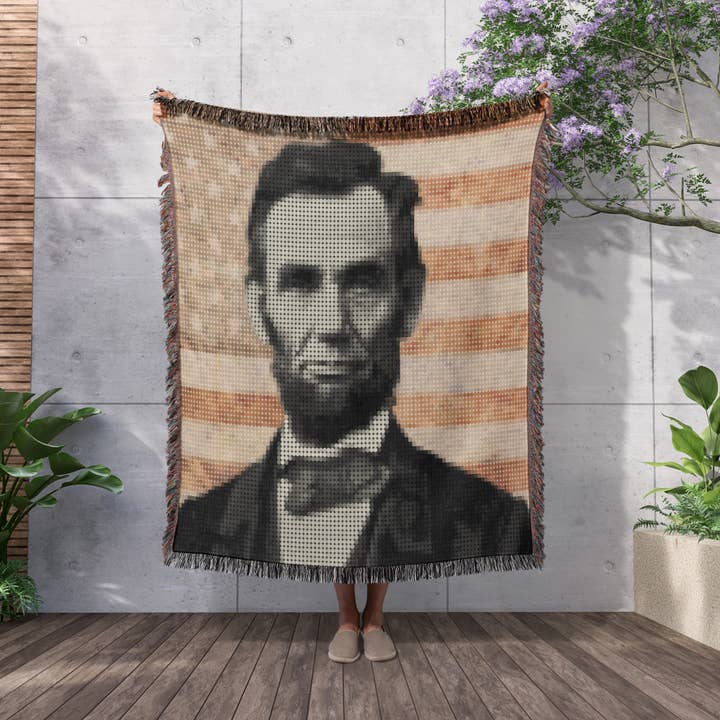 3dRose - Wholesale Throw Blanket - 3dRose, Abraham Lincoln - President Abraham Lincoln, designed using a cool pixel effect, Blanket2