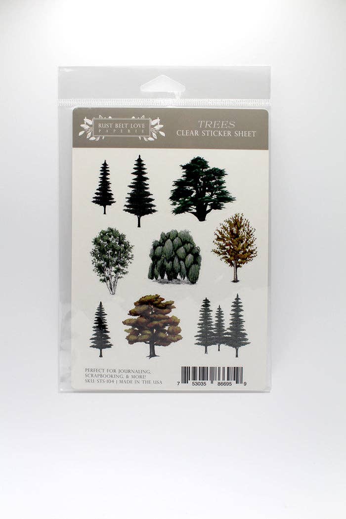 Rust Belt Love Paperie - Wholesale Sticker - Trees Clear Sticker Sheet1