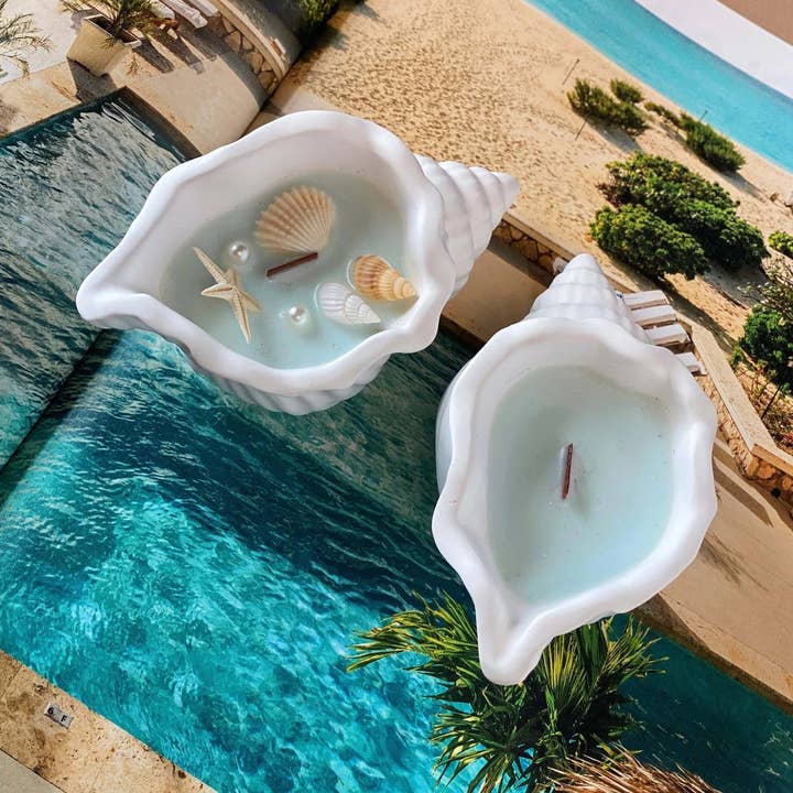 Crazy About Candles - Wholesale Jar/Filled Candle - Ocean’s Whisper Candle in Jesmonite Shell – Coastal Calm at Home3