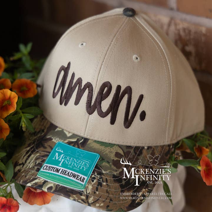 McKenzieās Infinity LLC - Wholesale Baseball Cap - Women's - Amen Embroidered Camouflage Two-Toned Cap/Hat0
