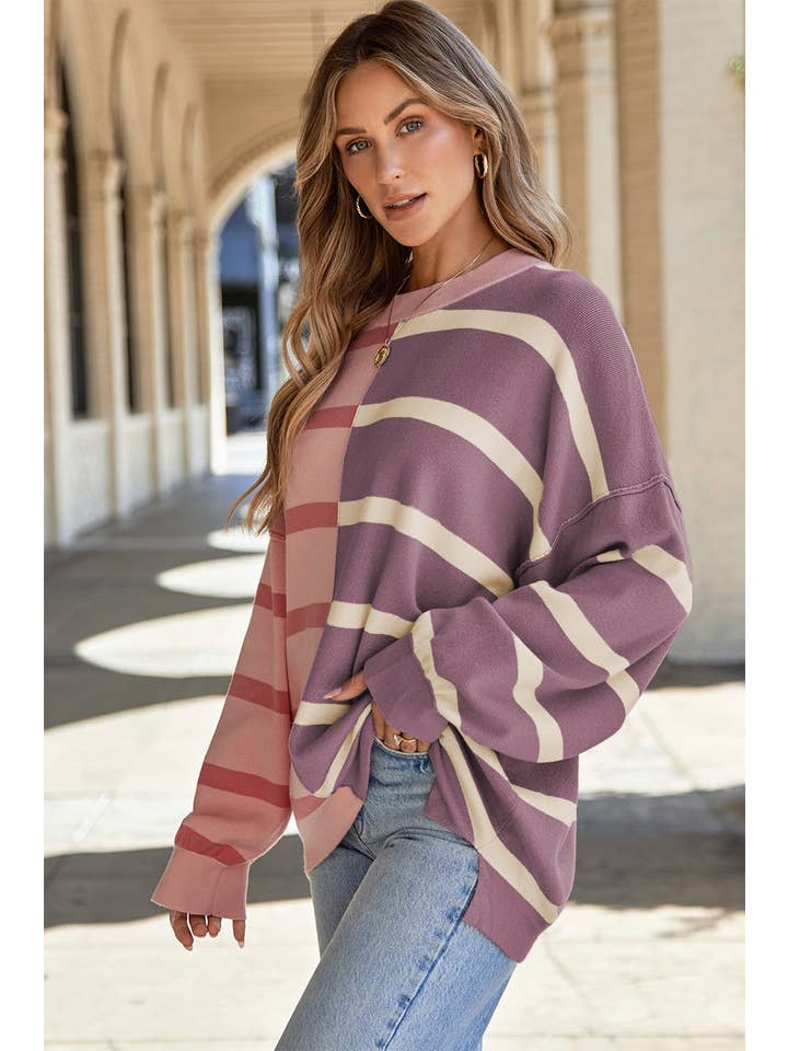 Lovesoft - Wholesale Tunic Sweater - Women's - Light French Beige Colorblock Oversized Sweater4