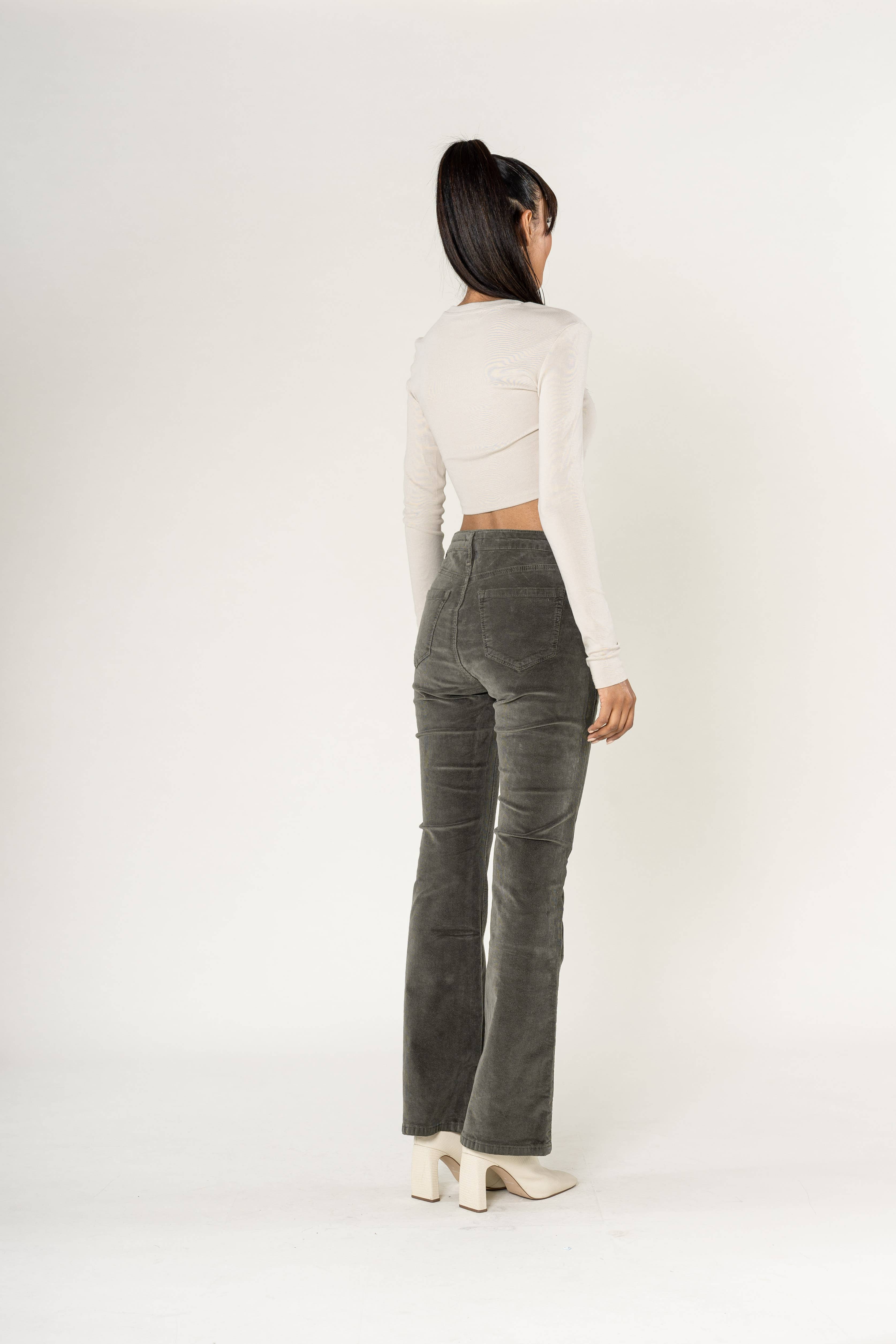 Nina Carter - Wholesale Pants - Women's - Bootcut High Waist Corduroy Back to School J22117