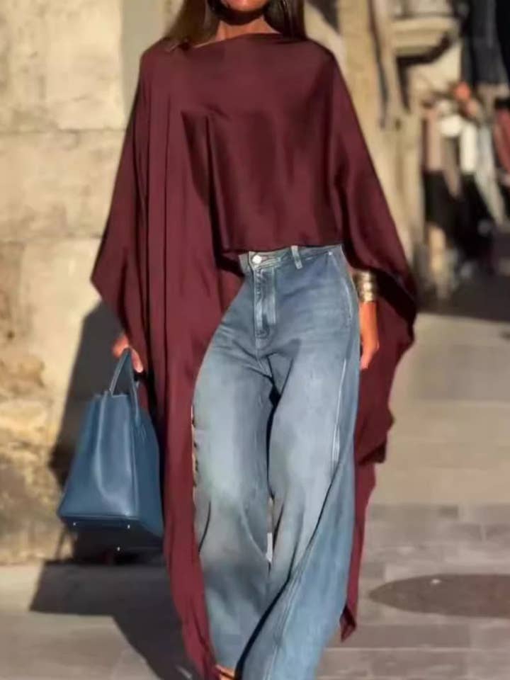 Flowy Long Sleeve Poncho Top for wholesale by Fleurworld