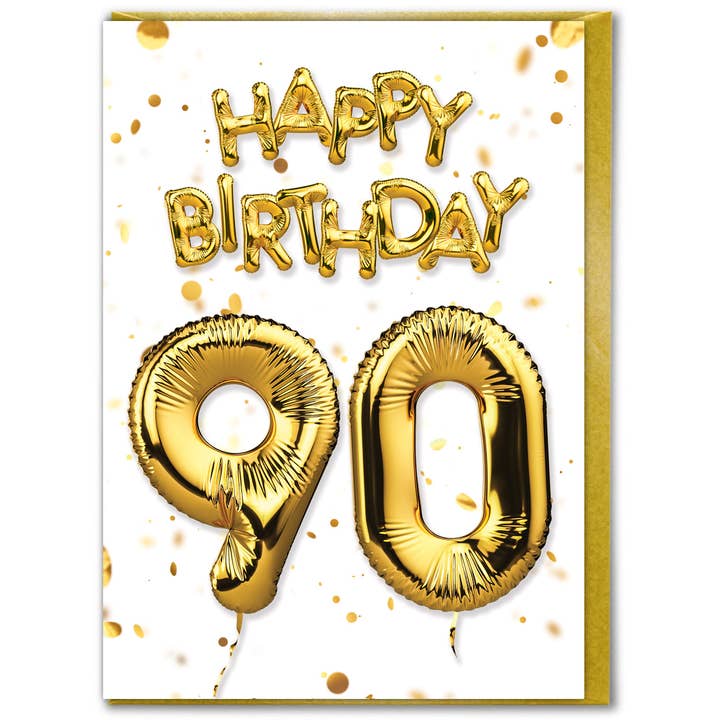 Brainbox Candy – postal de parabéns por atacado – Cartão de 90º Aniversário - Cartão de Boas Saudações com Balão Dourado