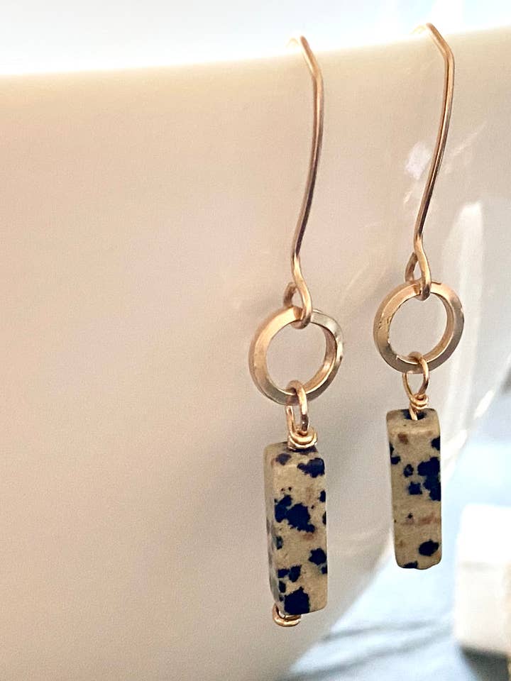 Dalmatian Jasper & Gold Hoop Earrings for wholesale by Anjali Goods