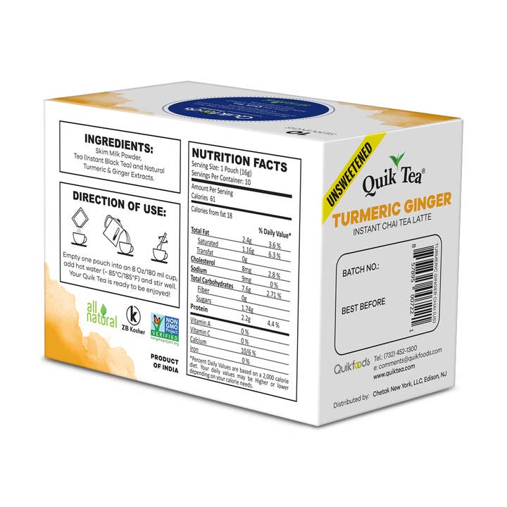 Quik Tea - Wholesale Health/Detox Tea - Unsweetened Turmeric Ginger Chai Tea Latte - 10 Count2