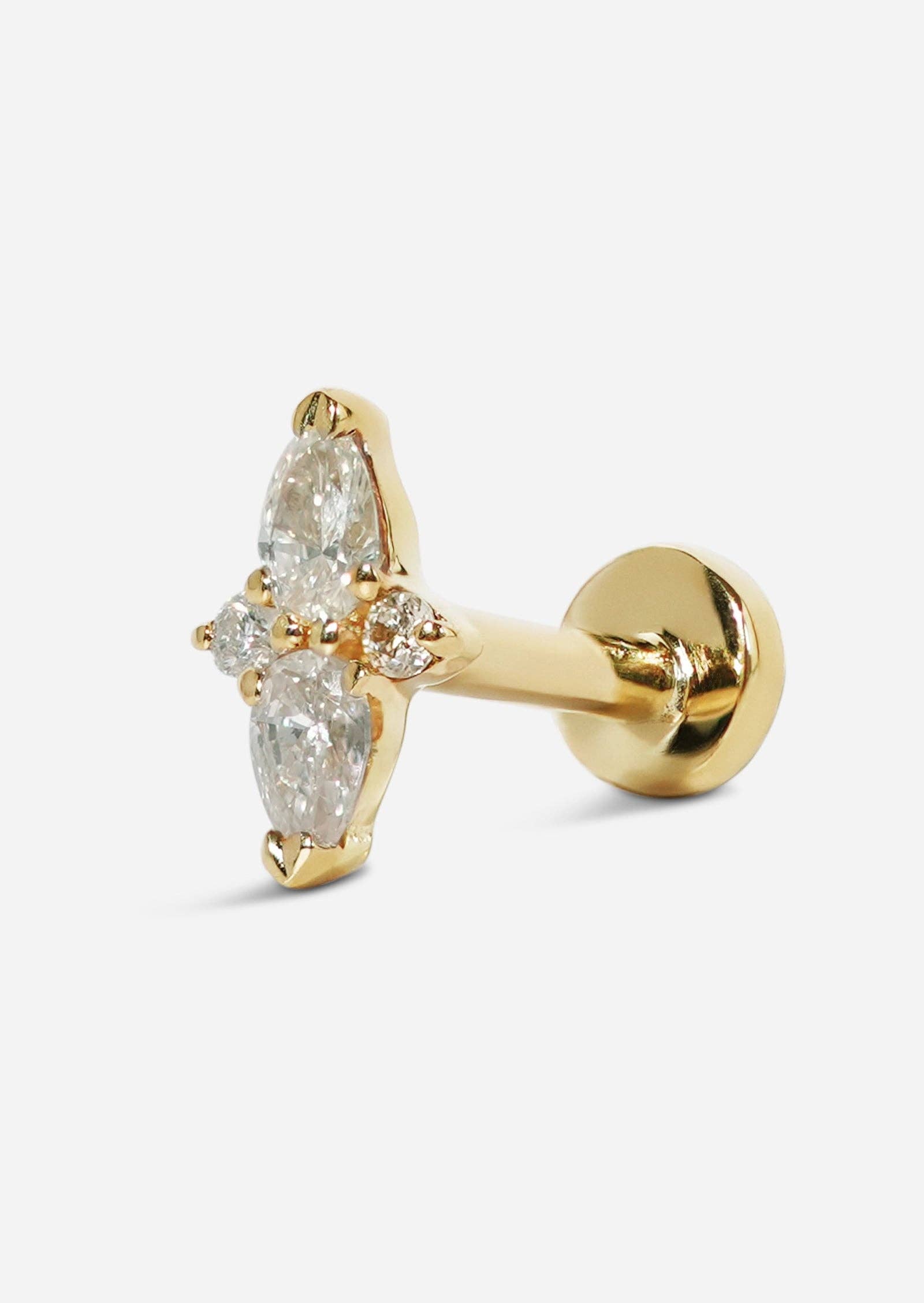 Porter Lyons - Wholesale Stud/Post Earrings - Double Diamond Pear Threaded Flat Back Earring | Single3