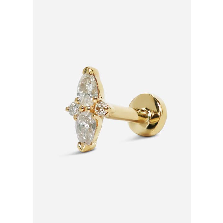 Porter Lyons - Wholesale Stud/Post Earrings - Double Diamond Pear Threaded Flat Back Earring | Single3
