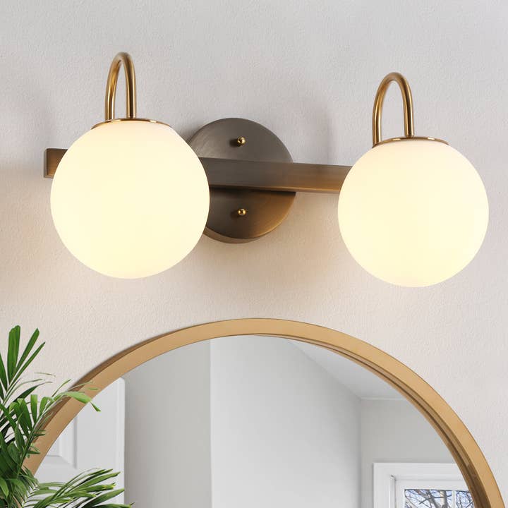 Aladari 2-Light Black and Brass Bathroom Vanity Light for wholesale by Belles Lighting