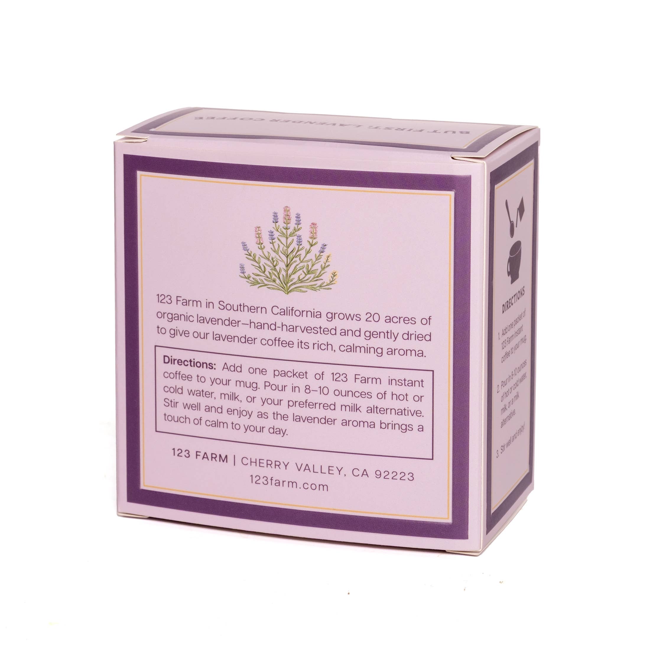 123 Farm - Wholesale Instant Coffee/Espresso - Instant Lavender Coffee – Arabica Blend, 8 Packs Eco Box1