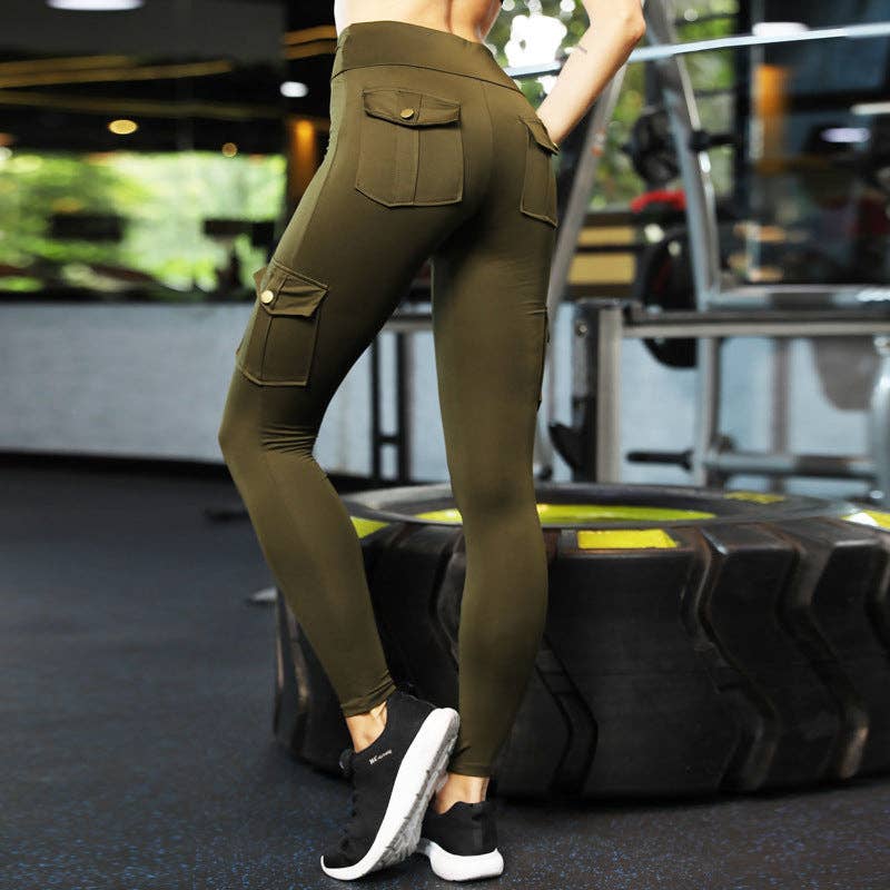 MB Fashion Wholesale - Wholesale Athletic Pants - Women's - MB FASHION  High-Waisted Cargo Leggings with Pockets 0538LY6