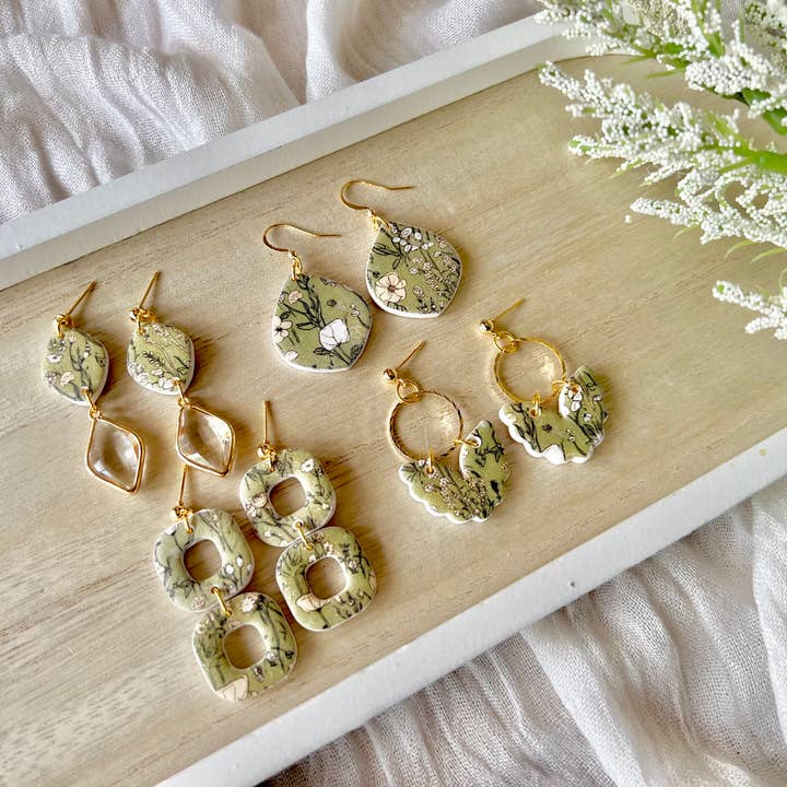 SeizeTheClayJewelry - Wholesale Dangle Earrings - Green Garden Earrings, Flower Clay Earrings9