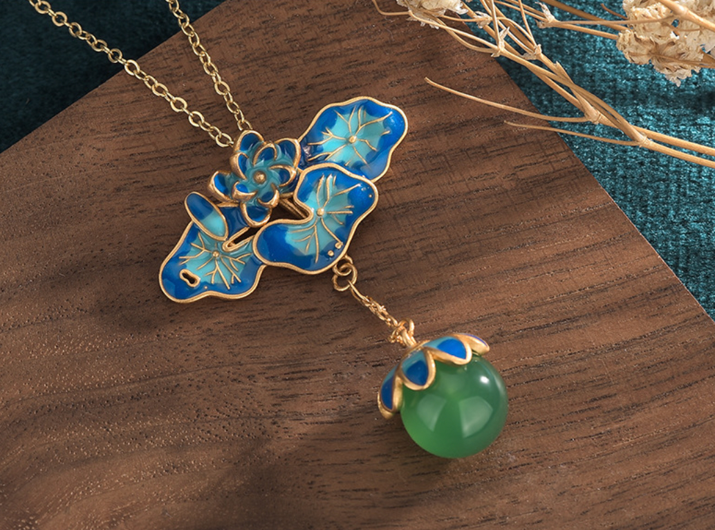 Bright MacMing - Wholesale Pendant/Charm Necklace - Enamel Lotus Leaves Necklace1
