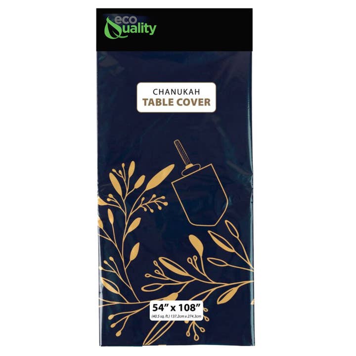 Cubierta de mesa de Janucá azul/dorado 54 ″ x 108 ″ para venta al por mayor de EcoQuality