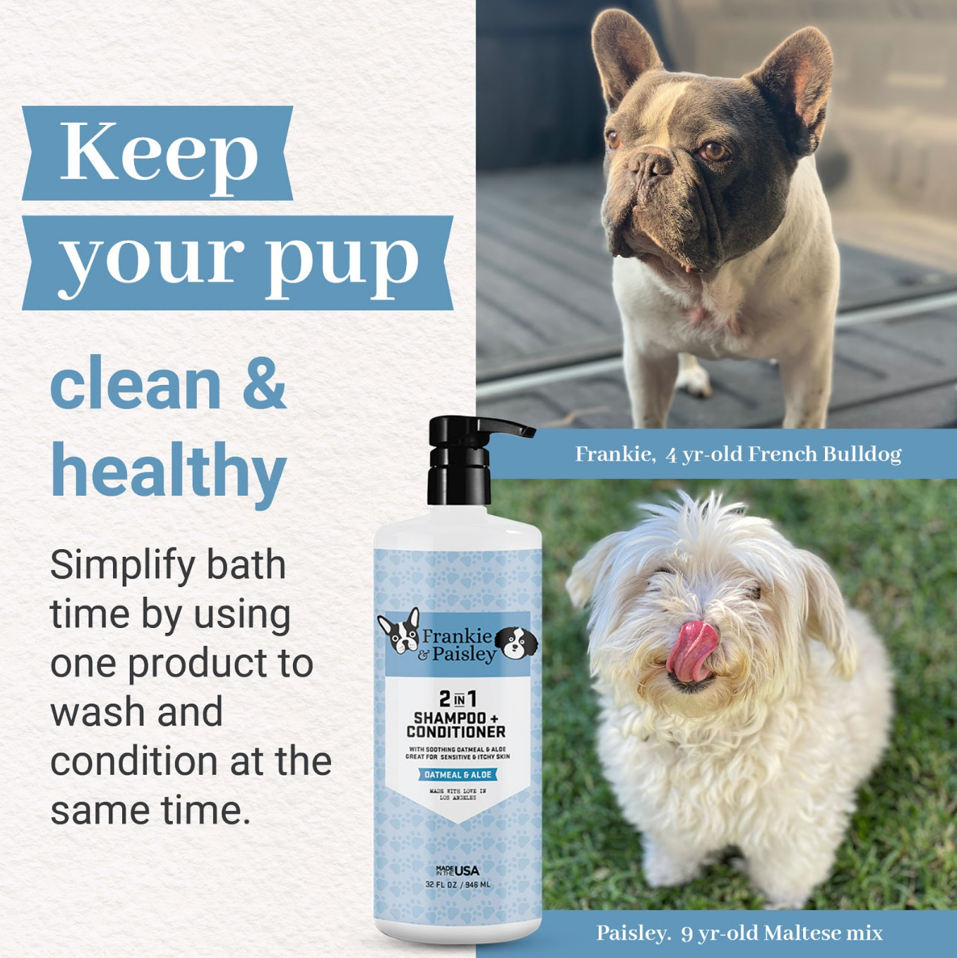 Frankie & Paisley Pet Products - Wholesale Pet Shampoo - Dog - 2-in-1 Shampoo + Conditioner Oatmeal & Aloe - 32oz6