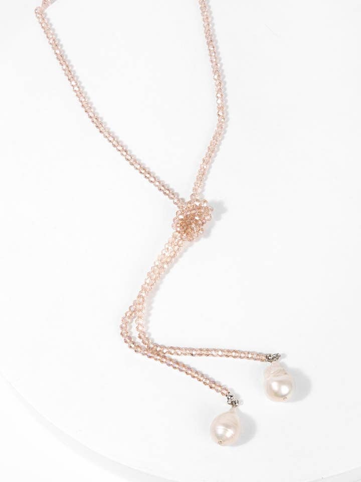 Pearl Crystal Knotted Long Necklace for wholesale by SAACHI