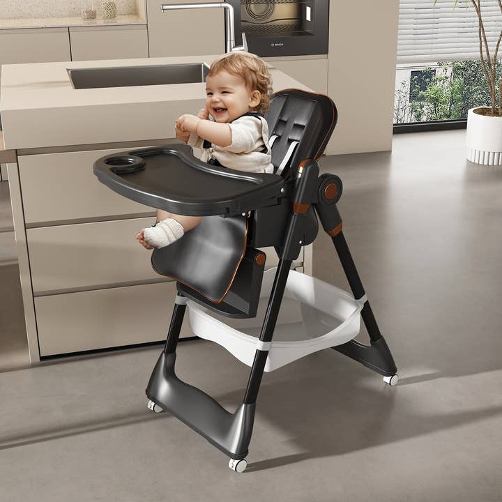 39F Inc. - Wholesale Highchair - Baby - Adjustable Black Baby High Chair with Wheels & Belt