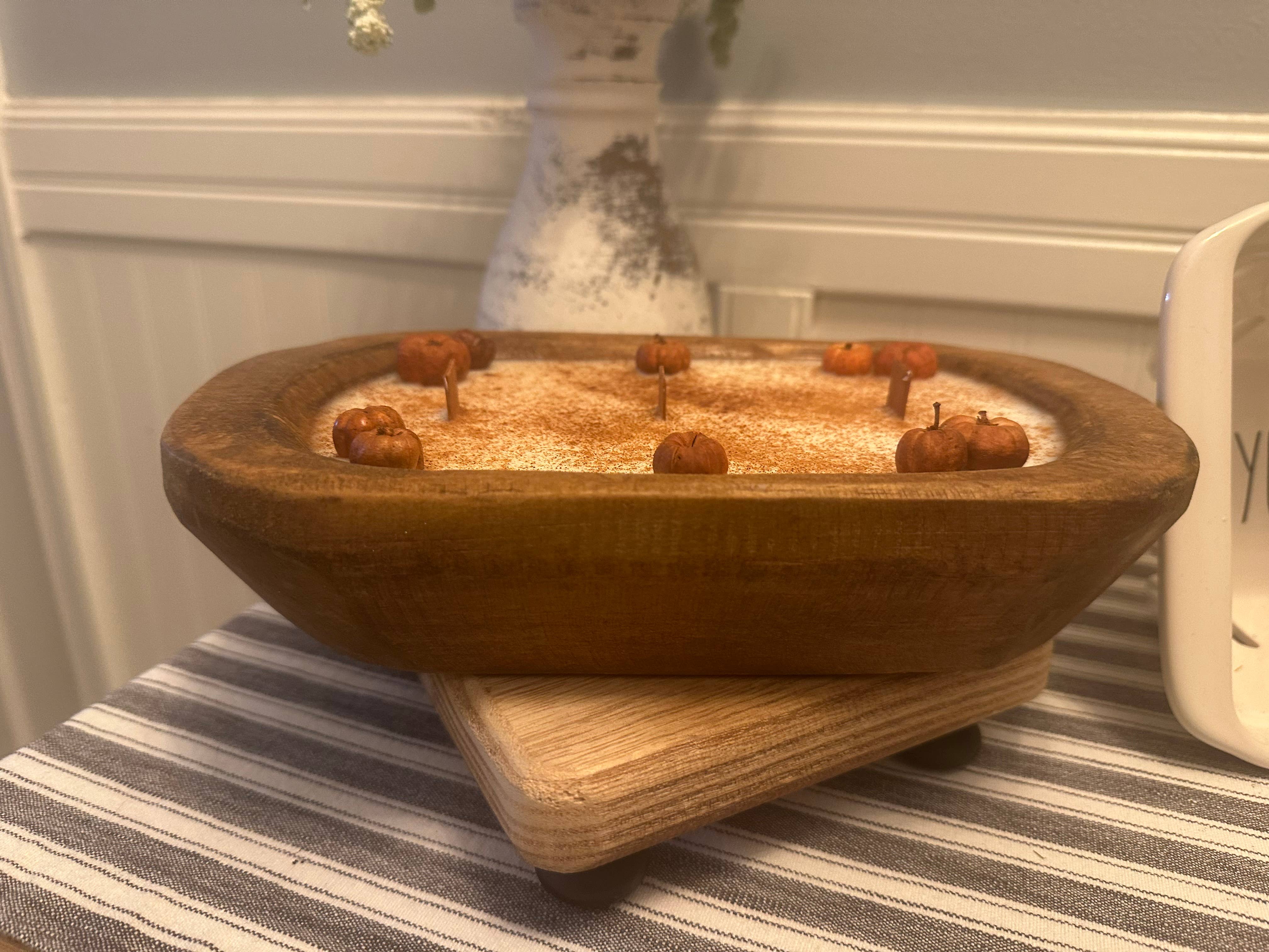 Shells Primitives/No Place Like Home - Wholesale Jar/Filled Candle - Dough Bowl Soy Wax Candle w/ mini pumpkins3