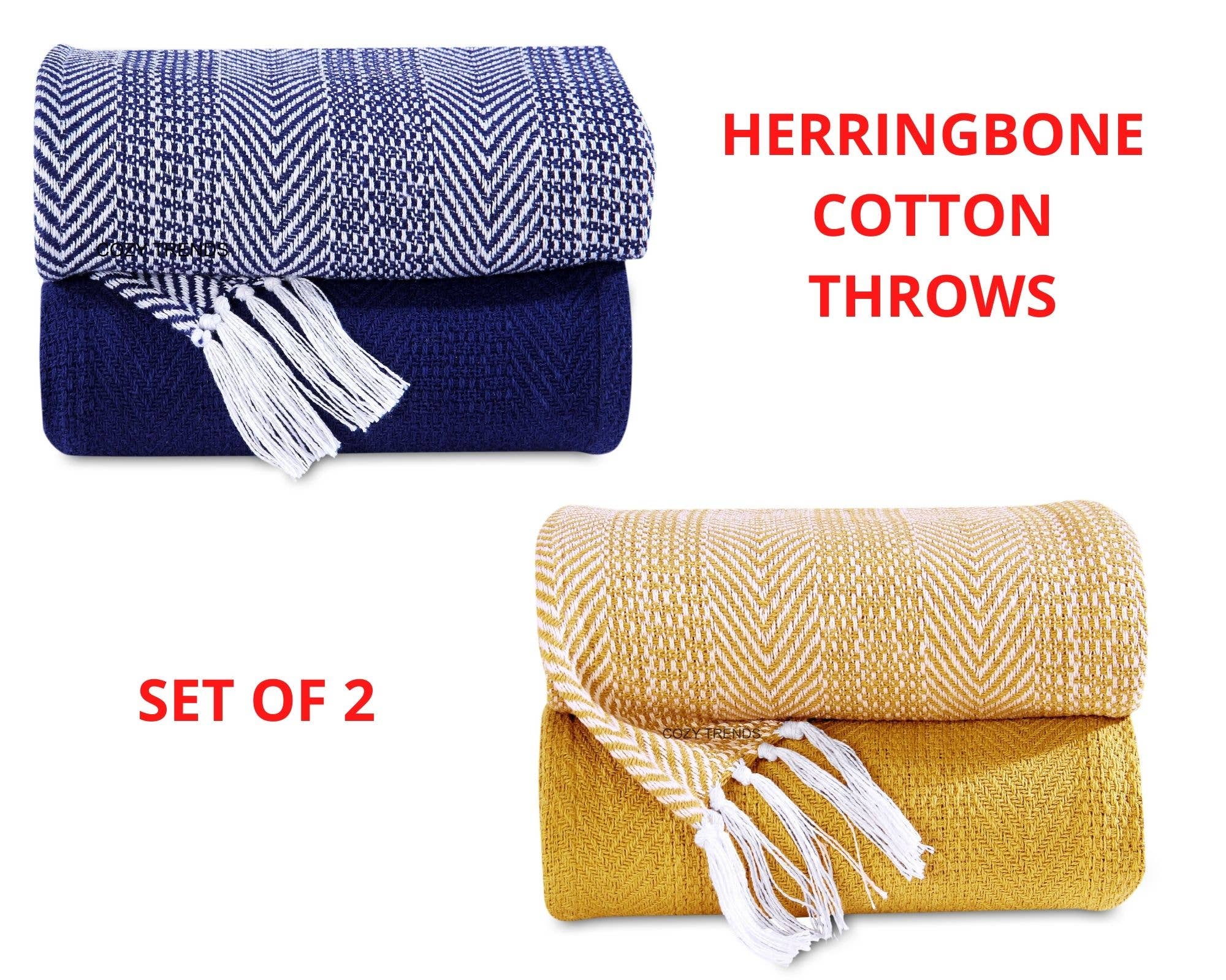 COZY HOMES COLLECTION – Engroshandel Tæppe – Håndvævet 100% bomuld kaste tæppe sildeben (sæt med 2)5