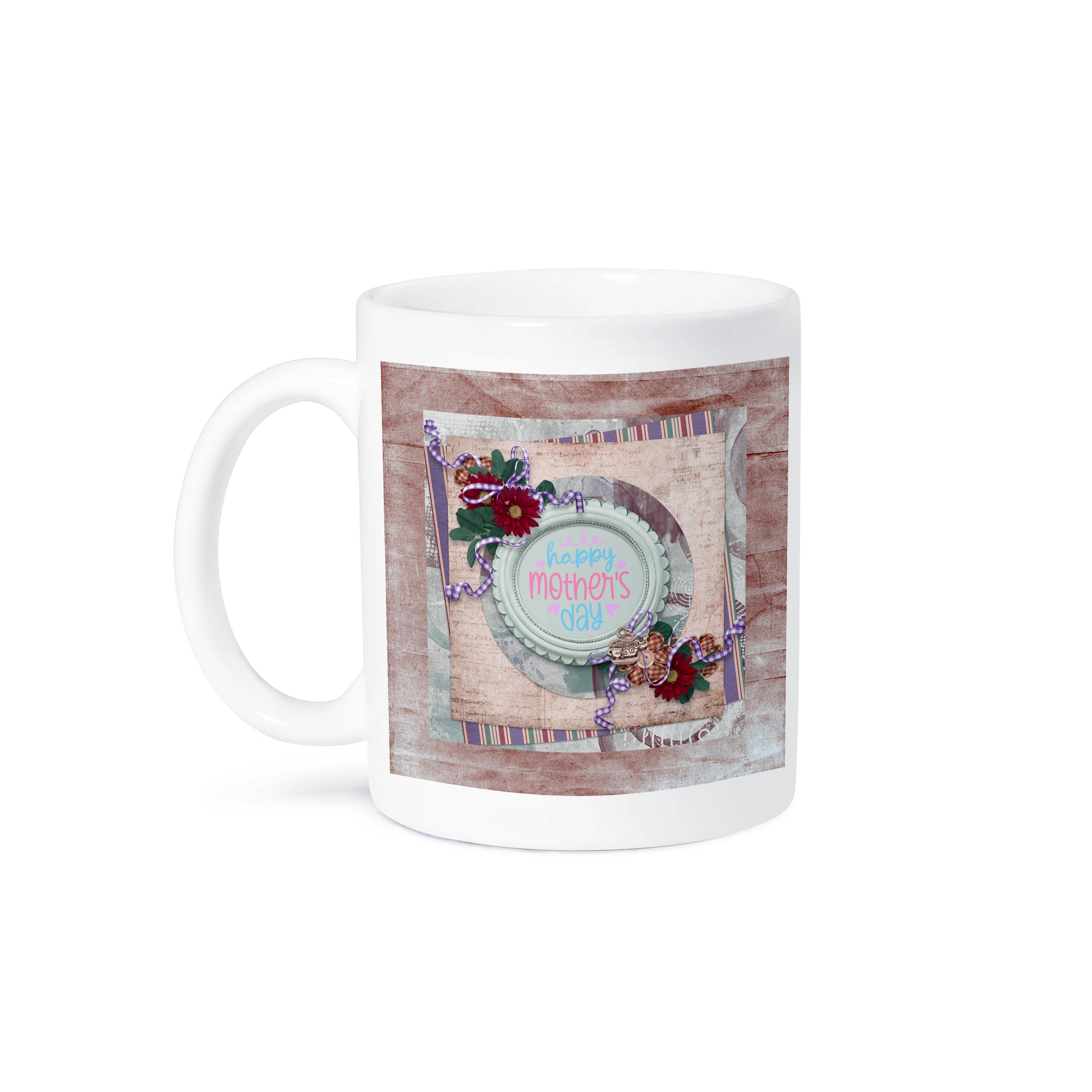 3dRose – wholesale Coffee mug – 3dRose, Image of Mothers Day in Flora Round Frame, Tea Pot and Cup Charm, Mug8