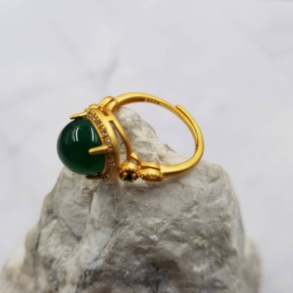 The Pretty Jewellery - Vendita all'ingrosso Anelli multipietra - Elegante anello aperto in giada con cristallo1