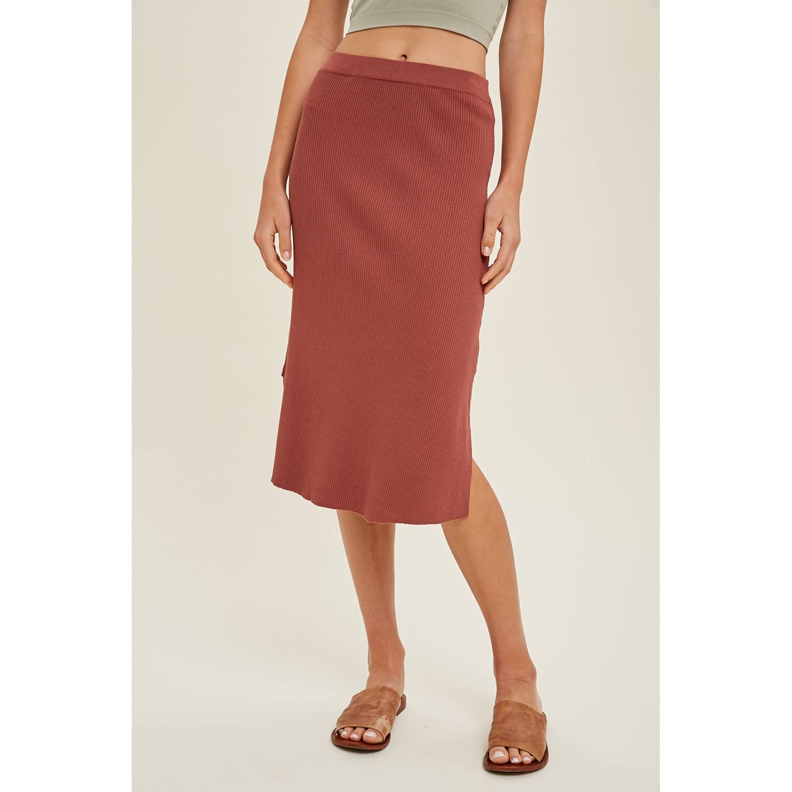 Wishlist Apparel - Wholesale Skirt - Women's - RIBBED SWEATER MIDI SKIRT WITH SIDE SLITS / WL23-81874