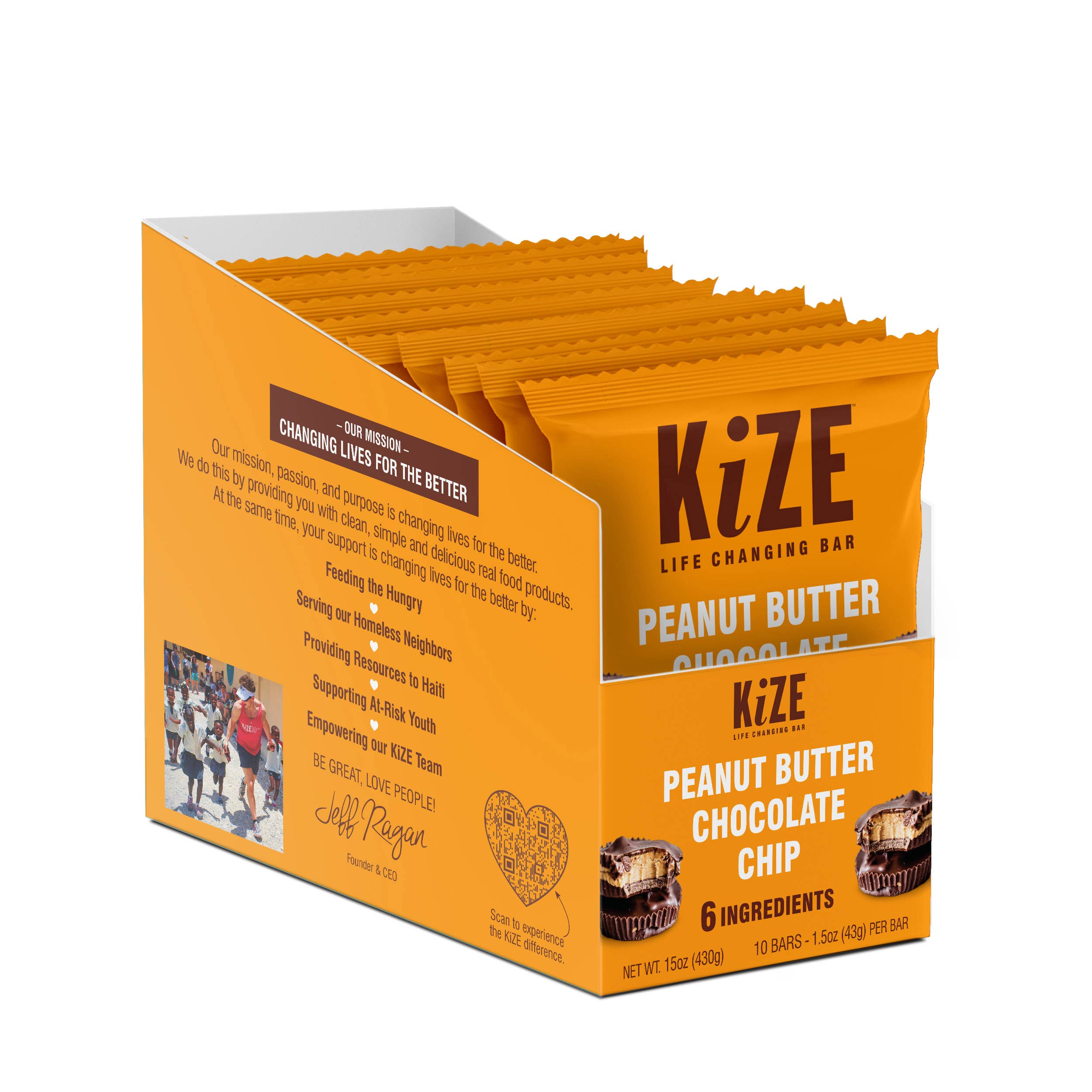 KiZE Life Changing Bars - Wholesale Snack Bar - Peanut Butter Chocolate Chip, Protein Snack Bar, 1.5oz, 10ct1