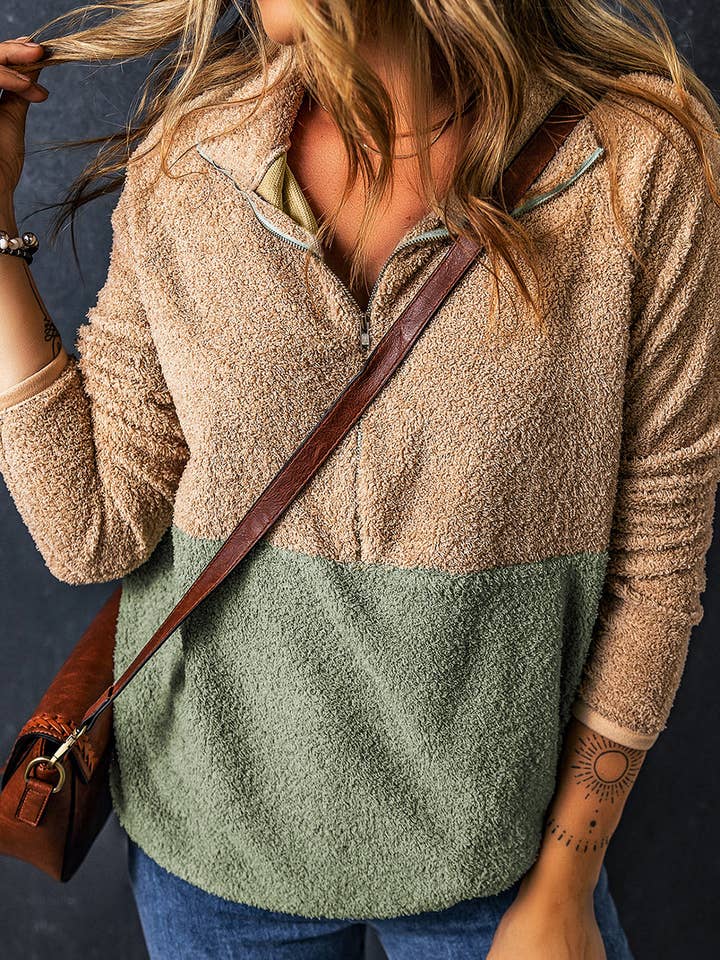 Smoke Gray Melissa Two Tones Color Block Half Zip Fleece Sweatshirt for wholesale on Faire3