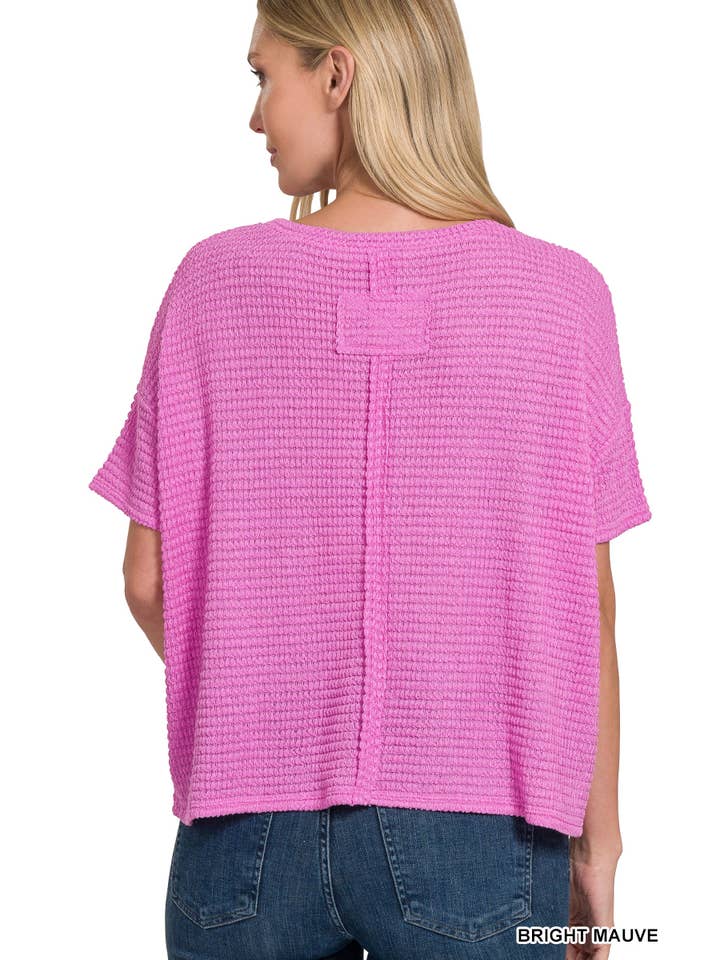 LT TEAL Drop Shoulder Short Sleeve Jacquard Sweater for wholesale on Faire
