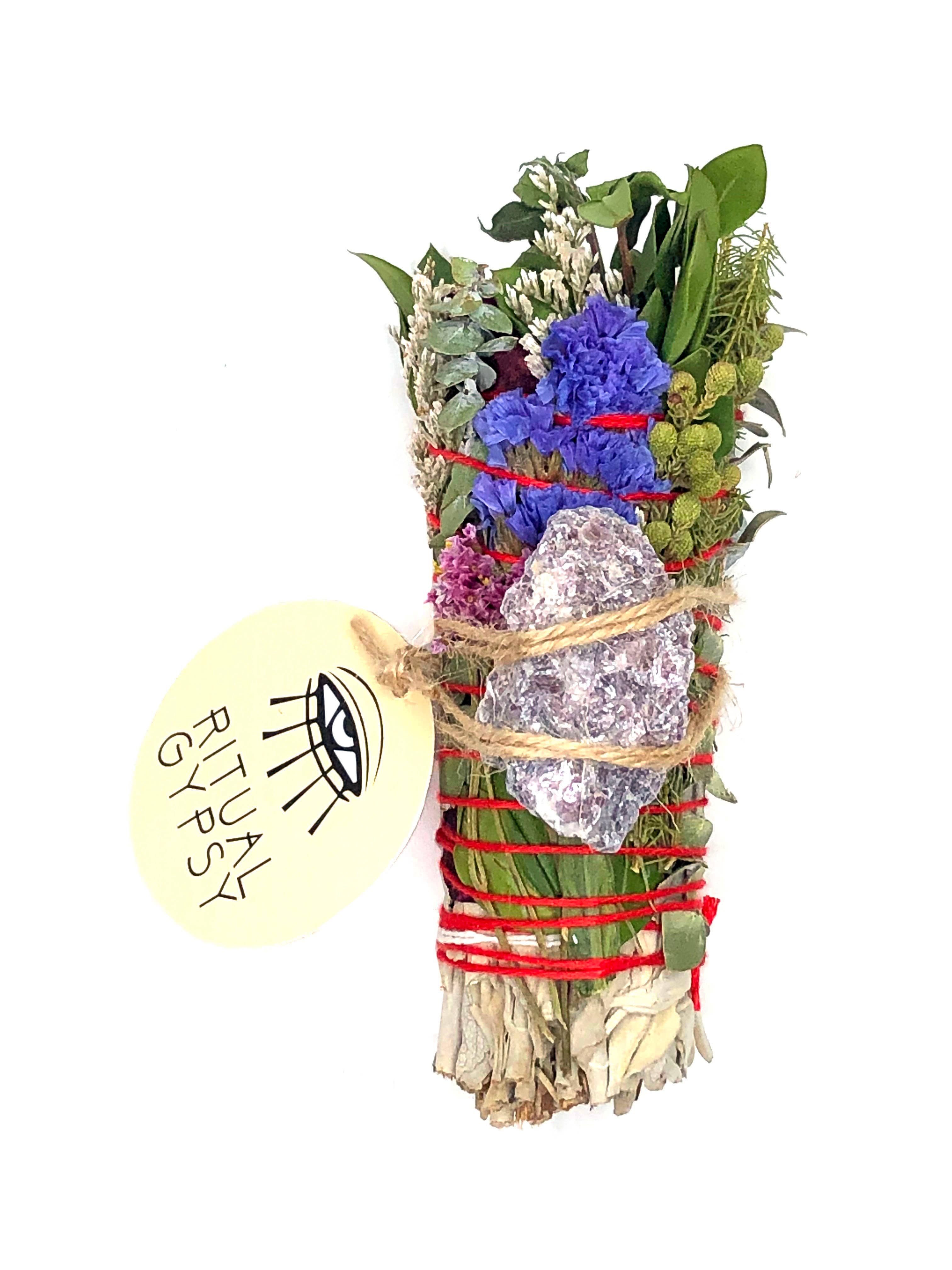 RITUAL GYPSY SAGE WANDS - Vendita all'ingrosso Salvia - BACCHETTE RITUALI SALVIA DA 4" (24 OPZIONI DI CRISTALLO)23