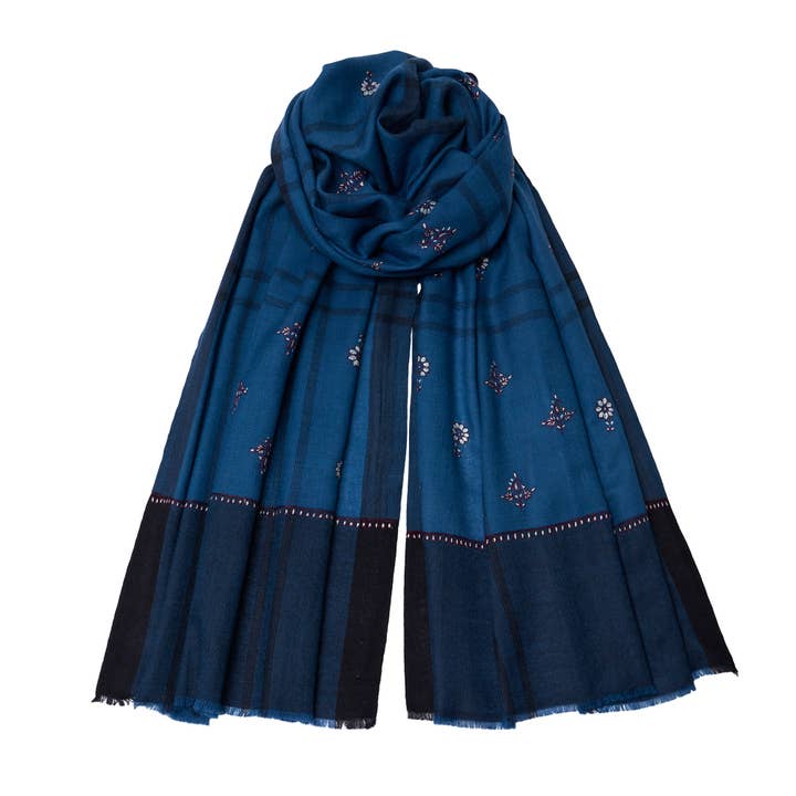 Pashmina en cachemire à 100 % pour les fesses - Bleu pour la vente par Somerville Scarves