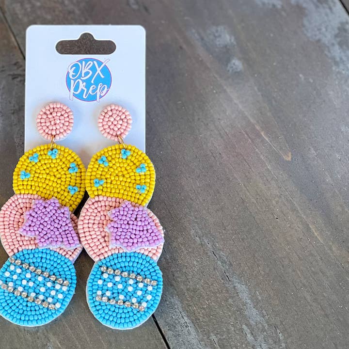 OBX Prep - Wholesale Dangle Earrings - Easter Eggs Soft Pastel Spring Seed Beaded Drop Earrings2