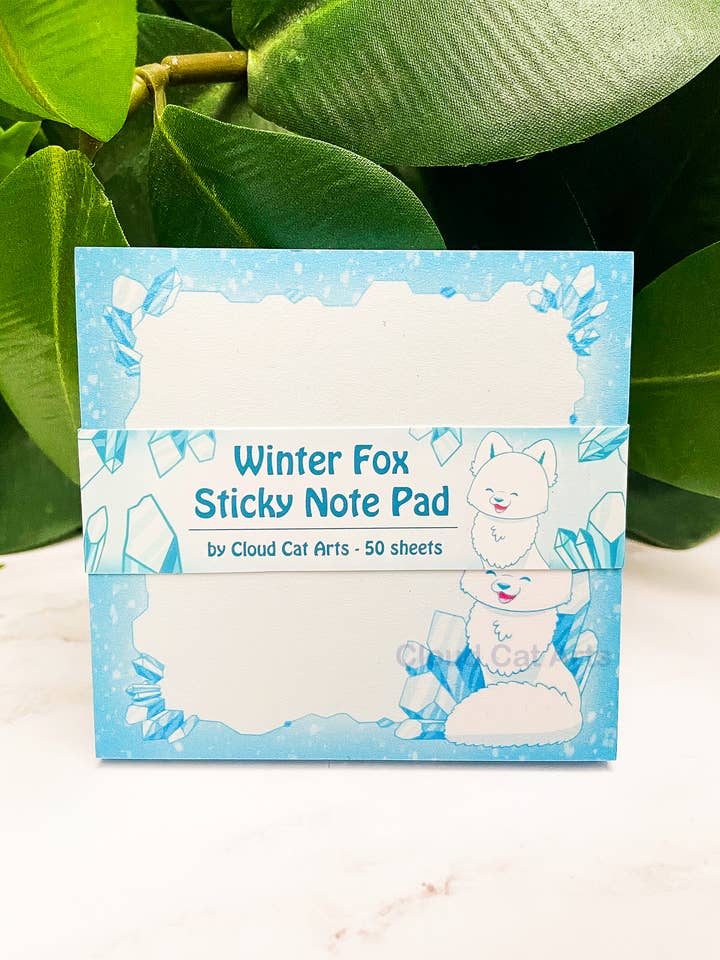 Winter Fox - Snow Crystal - Sticky Notepad for wholesale by Cloud Cat Arts