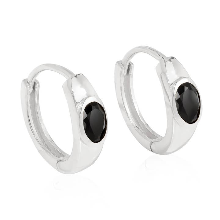 925 Sterling Silver Black Onyx Gemstone Hoop Earring for wholesale by Tiramisu