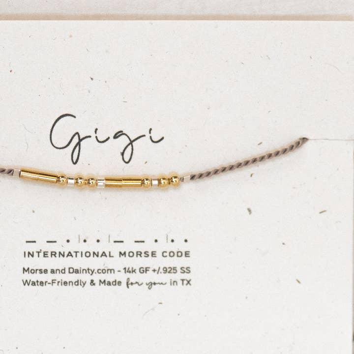 Gigi or CUSTOM Word Morse Code Bracelet - Gia sku for wholesale by Morse and Dainty Hand Made Morse Code Dainty Jewelry