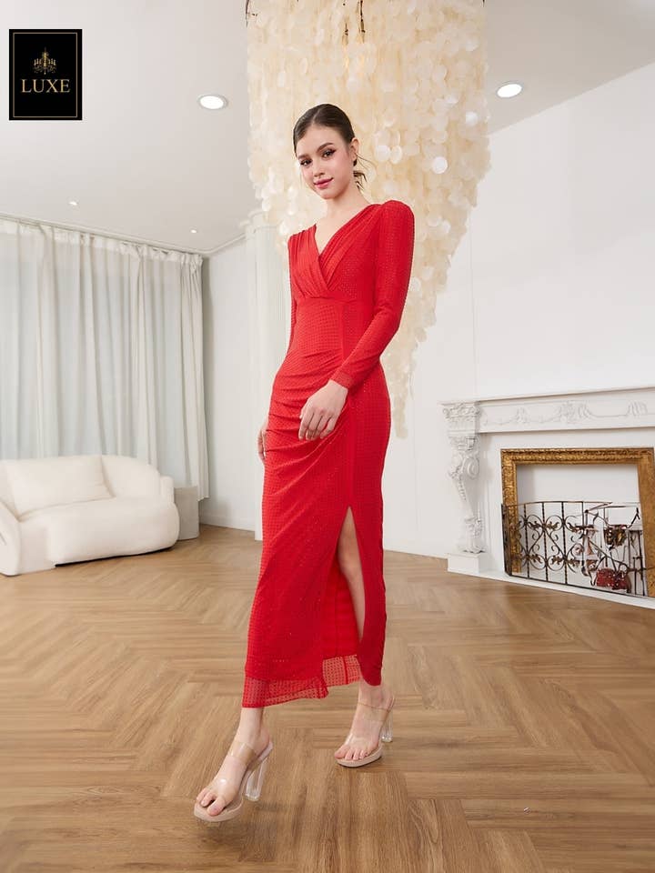 Crystals V Neck Long Sleeve Dress for wholesale by AlexyDesings