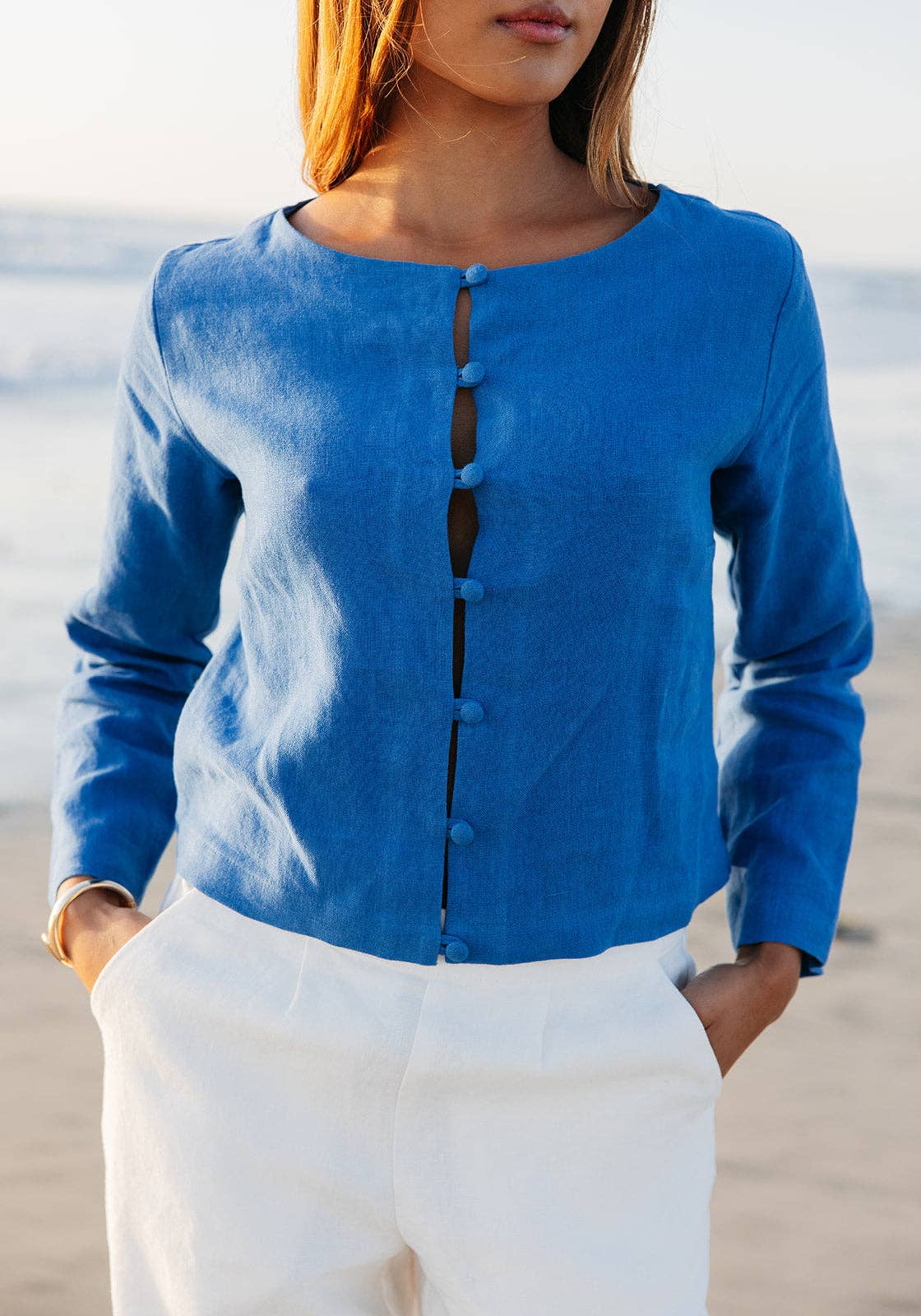 ISLA & SAIGE - Vente Cardigan – femme - Cardigan boutonné en lin Bessette1