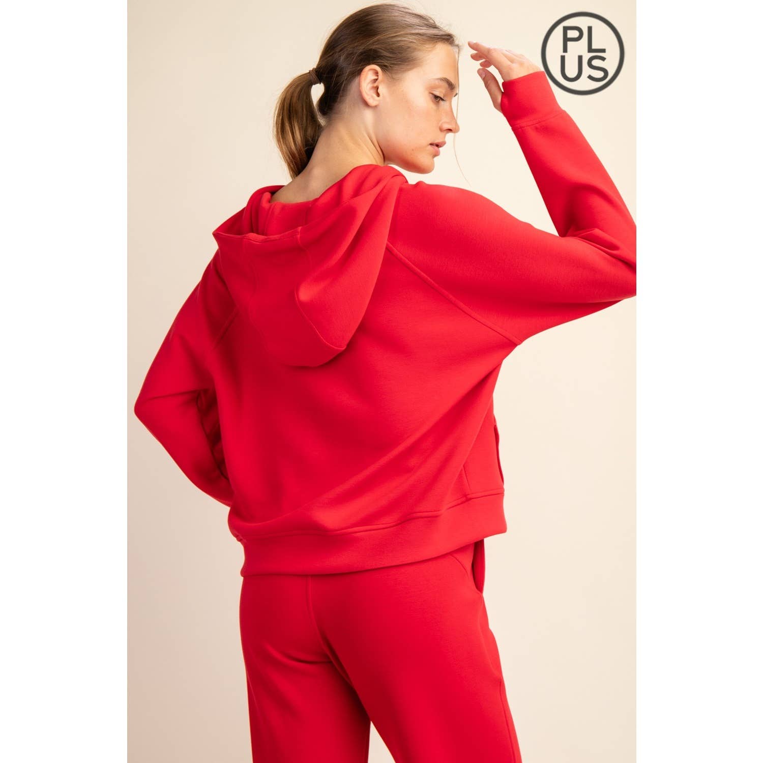 Rae Mode - Vente Veste de sport – femme - VESTE À CAPUCHE QUART DE ZIP EN SCUBA MODAL GRANDE TAILLE34