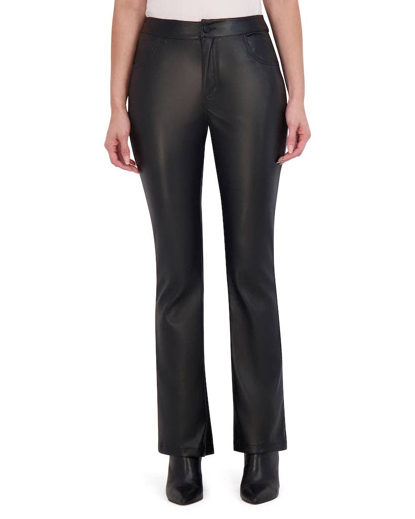 Black Butter Vegan Leather Mini Boot Cut Pant for wholesale on Faire1