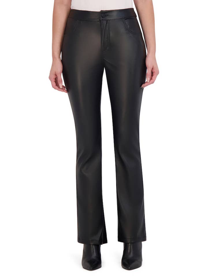 Black Butter Vegan Leather Mini Boot Cut Pant for wholesale on Faire1