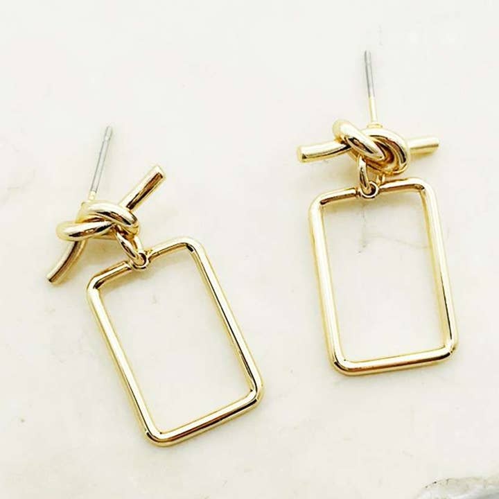 Gold Mini Knot w/ Rectangle Earrings for wholesale on Faire0