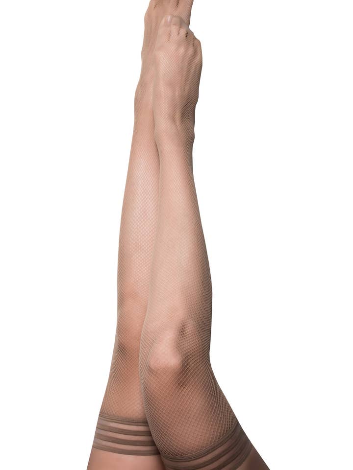 Hosiery- Samantha Nude Tan Fishnets Thigh-Highs Stockings for wholesale by Kix'ies
