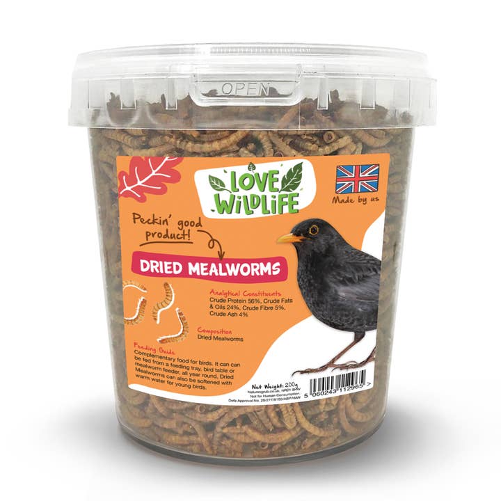 Love Wildlife Dried Mealworms for Wild Garden Birds 200g for wholesale by Natures Grub